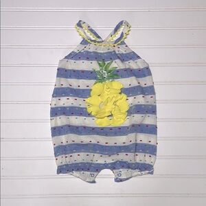 MUDPIE EUC/NWOT 100% Cotton Swiss Dot Pineapple Sequin Pom Pom Romper